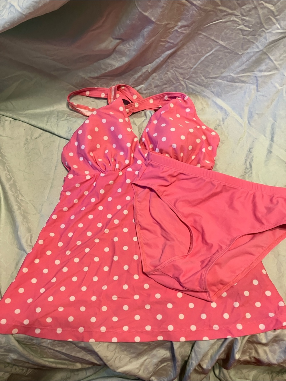 Women's Maternity Pink Polka Dot Tankini Swim Set